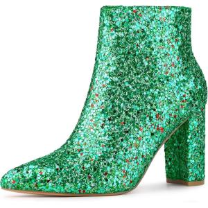 imageAllegra K Womens Glitter Pointed Toe Chunky Heel Ankle BootsShamrock Green