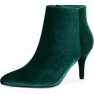 imageAllegra K Womens Velvet Pointy Toe Stiletto Heels Ankle BootsGreen