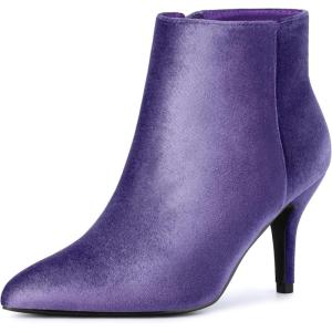 imageAllegra K Womens Velvet Pointy Toe Stiletto Heels Ankle BootsPurple