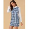 imageAllegra K Womens Peter Pan Dress 60s Clock Block Mini Long Sleeve DressesBlue White