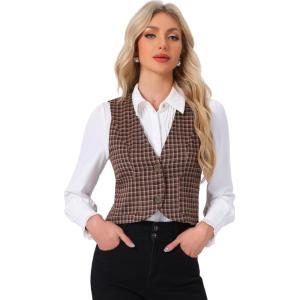 imageAllegra K Plaid Vest for Womens Single Breasted Sleeveless Racerback Vintage WaistcoatDark Pink