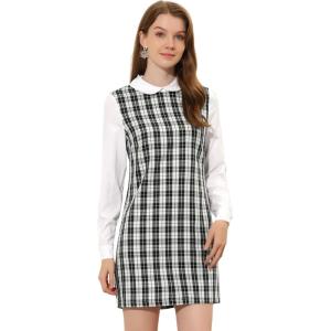 imageAllegra K Womens Peter Pan Dress 60s Clock Block Mini Long Sleeve DressesBlack