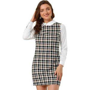 imageAllegra K Womens Peter Pan Dress 60s Clock Block Mini Long Sleeve DressesBlack Orange