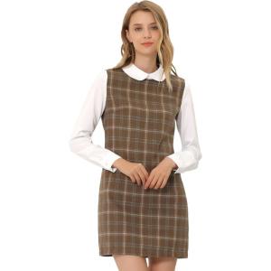 imageAllegra K Womens Peter Pan Dress 60s Clock Block Mini Long Sleeve DressesDark Brown