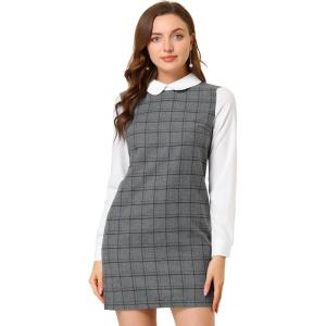 imageAllegra K Womens Peter Pan Dress 60s Clock Block Mini Long Sleeve DressesGrey