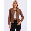 imageAllegra K Womens Peplum Denim Jackets Collarless Round Neck Button Down Cropped Ruffle Hem JacketDark Brown