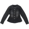 imageAllegra K Womens Peplum Denim Jackets Collarless Round Neck Button Down Cropped Ruffle Hem JacketWashed Black
