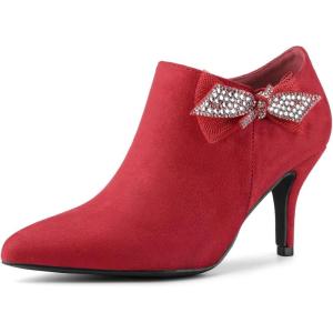 imageAllegra K Womens Pointed Toe Bow Decor Stiletto Heel Ankle BootsRed