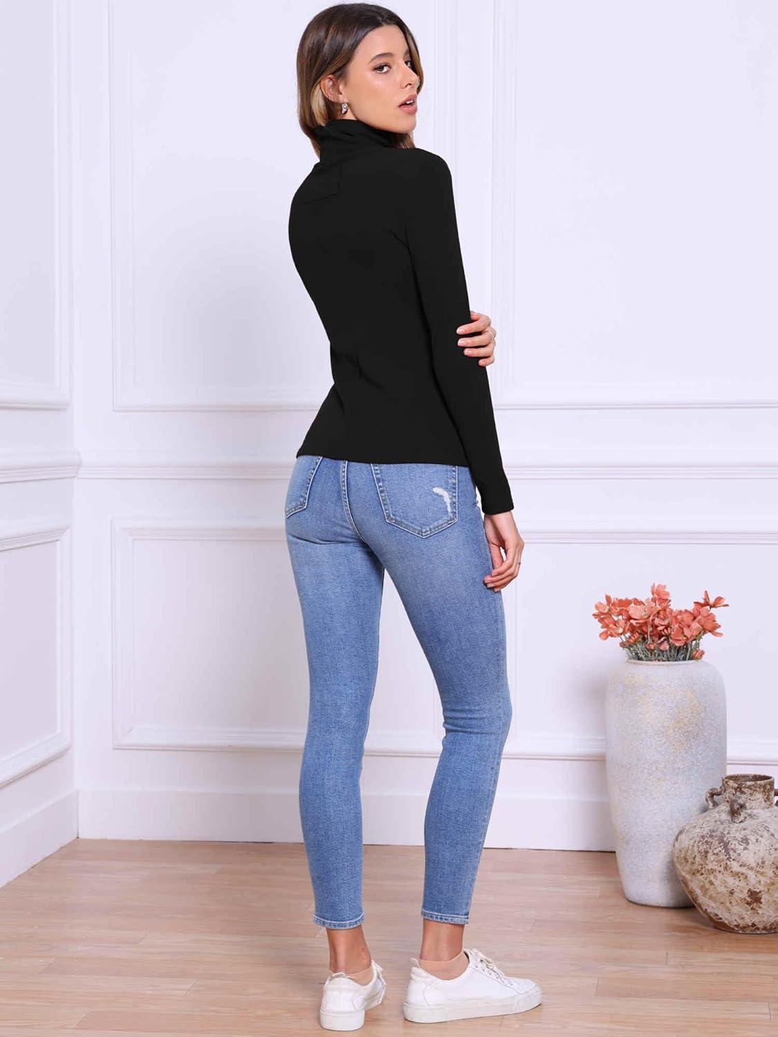 imageAllegra K Sweaters for Women Mock Turtleneck Long Sleeve Fitted Tee Casual Pullover Tops Fashion Clothes 2025 Fall OutfitsBlack