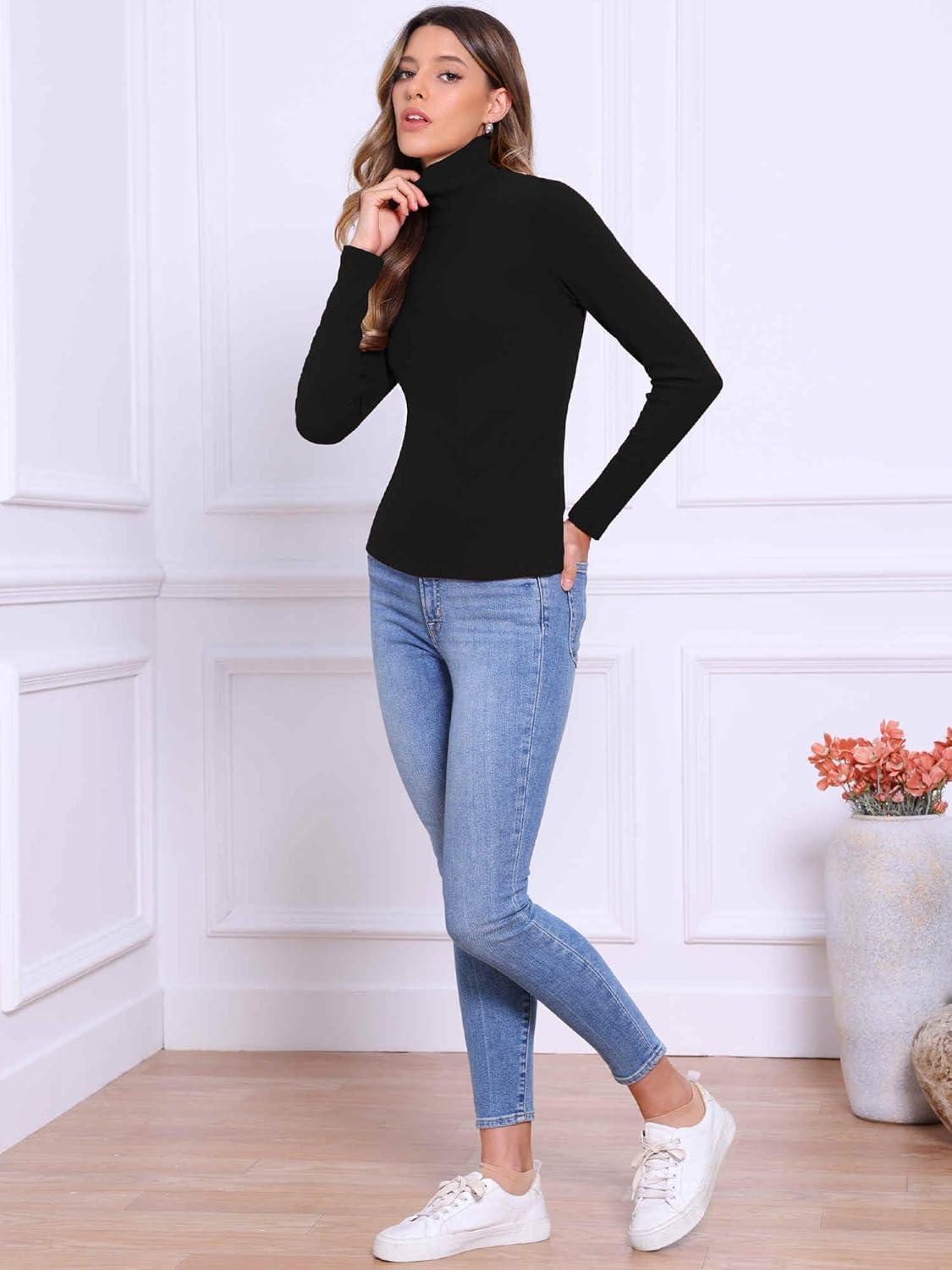 imageAllegra K Sweaters for Women Mock Turtleneck Long Sleeve Fitted Tee Casual Pullover Tops Fashion Clothes 2025 Fall OutfitsBlack