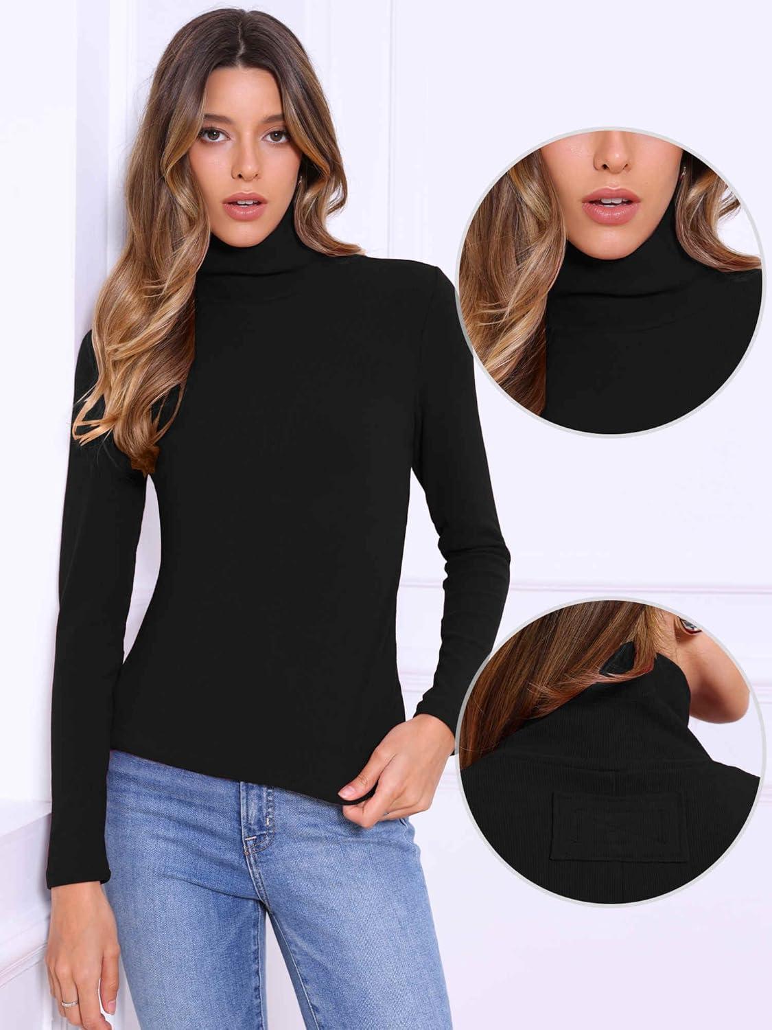 imageAllegra K Sweaters for Women Mock Turtleneck Long Sleeve Fitted Tee Casual Pullover Tops Fashion Clothes 2025 Fall OutfitsBlack