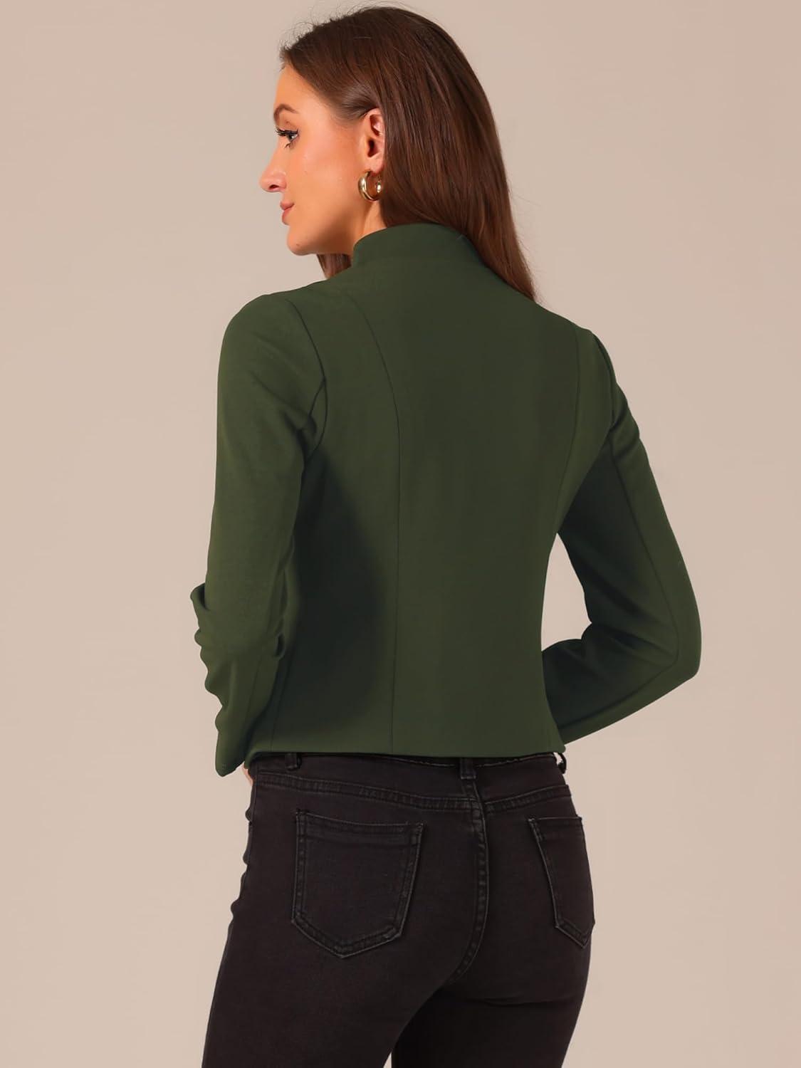 imageAllegra K Vintage Jacket for Womens Steampunk Button Decor Casual Zip Up Crop JacketArmy Green