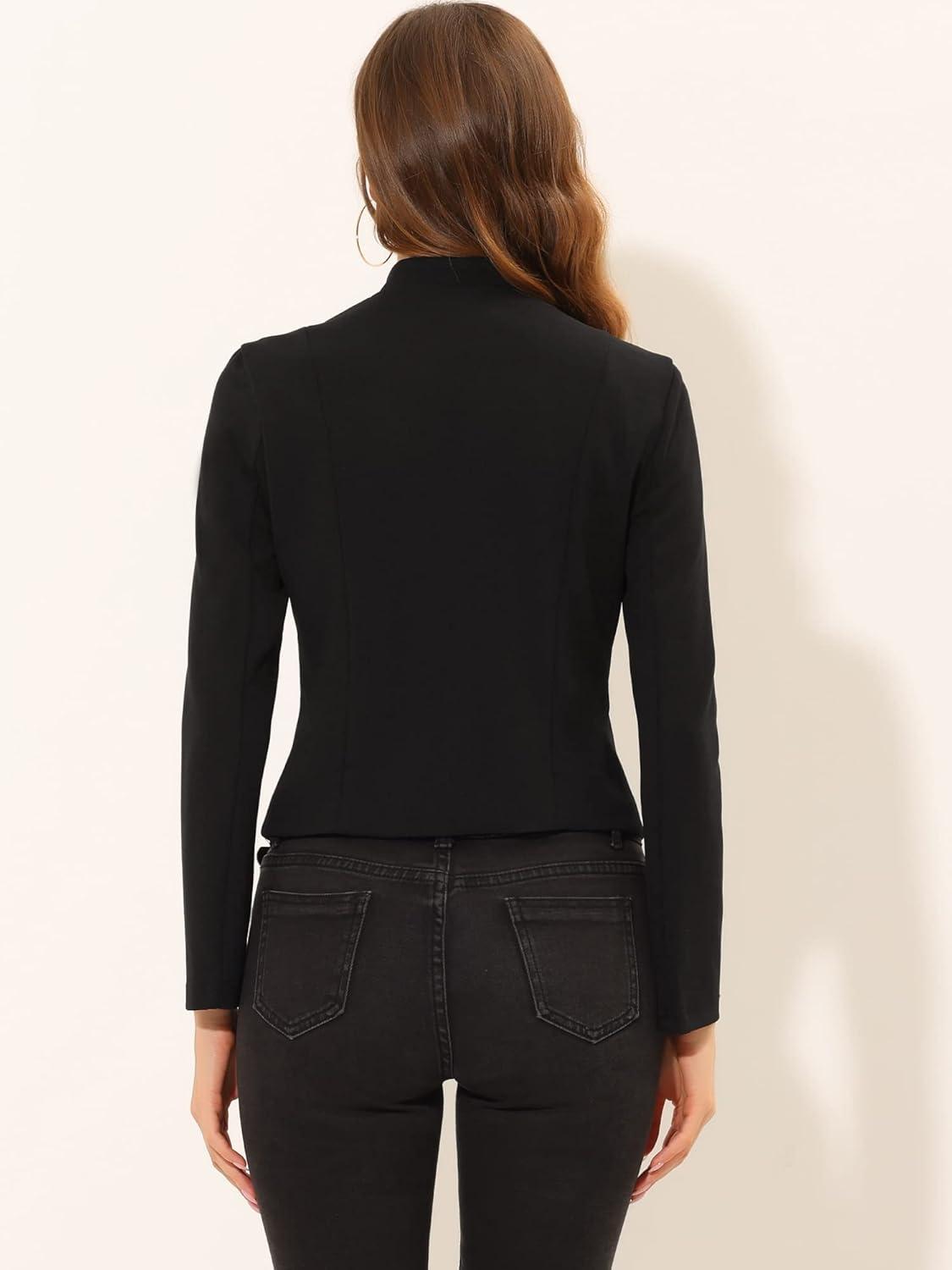 imageAllegra K Vintage Jacket for Womens Steampunk Button Decor Casual Zip Up Crop JacketBlack