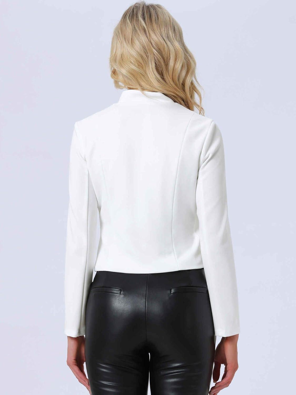 imageAllegra K Vintage Jacket for Womens Steampunk Button Decor Casual Zip Up Crop JacketWhite