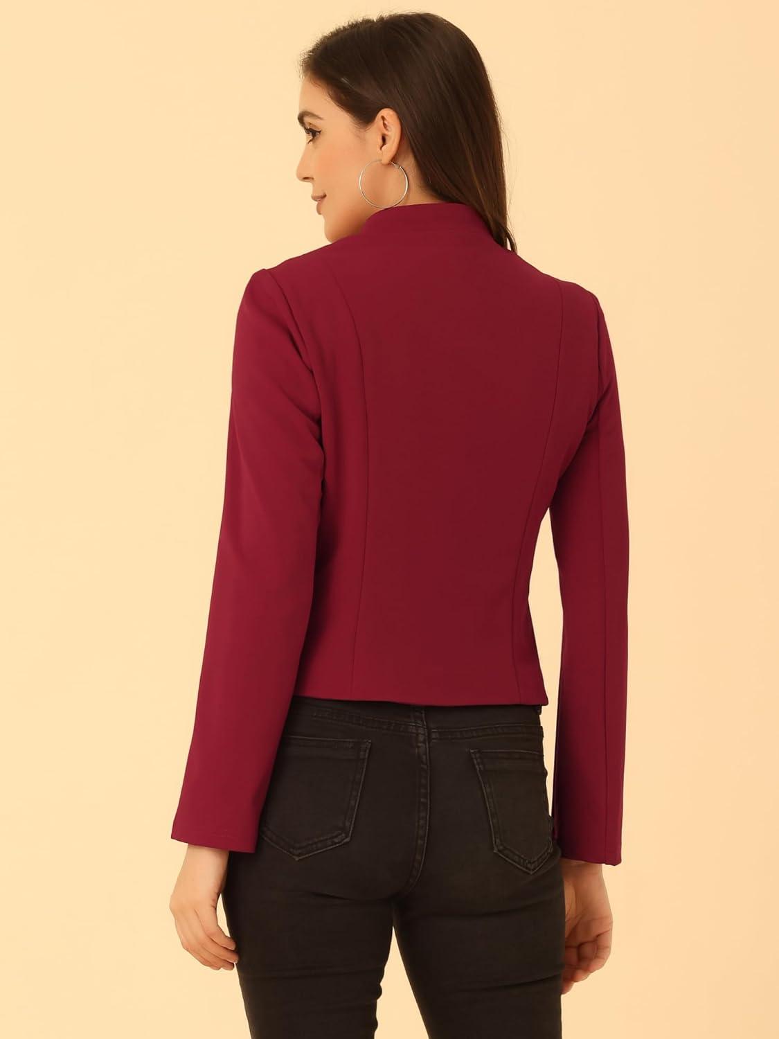 imageAllegra K Vintage Jacket for Womens Steampunk Button Decor Casual Zip Up Crop JacketWine Red