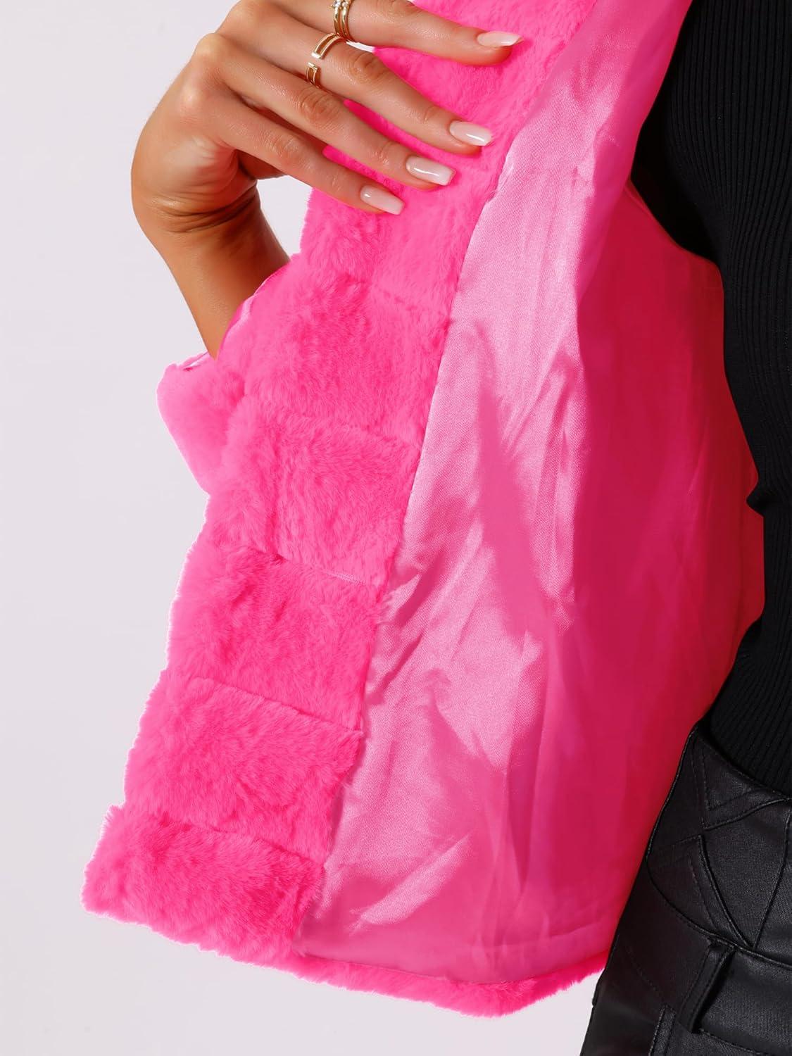 imageAllegra K Womens Faux Fur Fluffy Coat Collar 2025 Warm Winter Cropped JacketHot Pink