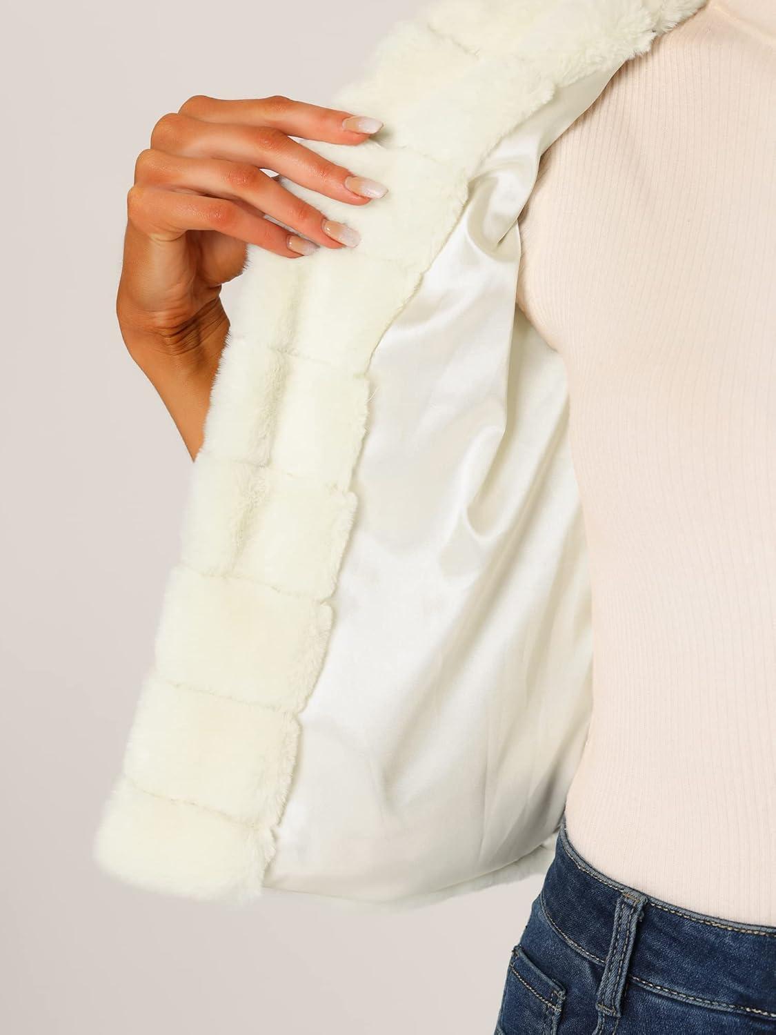 imageAllegra K Womens Faux Fur Fluffy Coat Collar 2025 Warm Winter Cropped JacketWhite