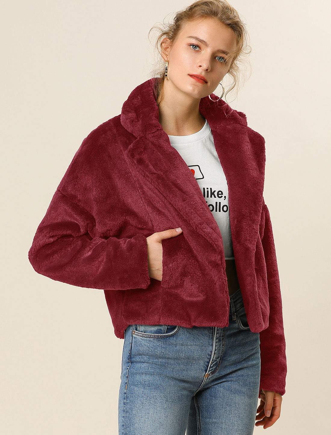 imageAllegra K Womens Winter Wedding Faux Fur Bolero Jacket Loose Formal Faux Fur CoatBurgundy