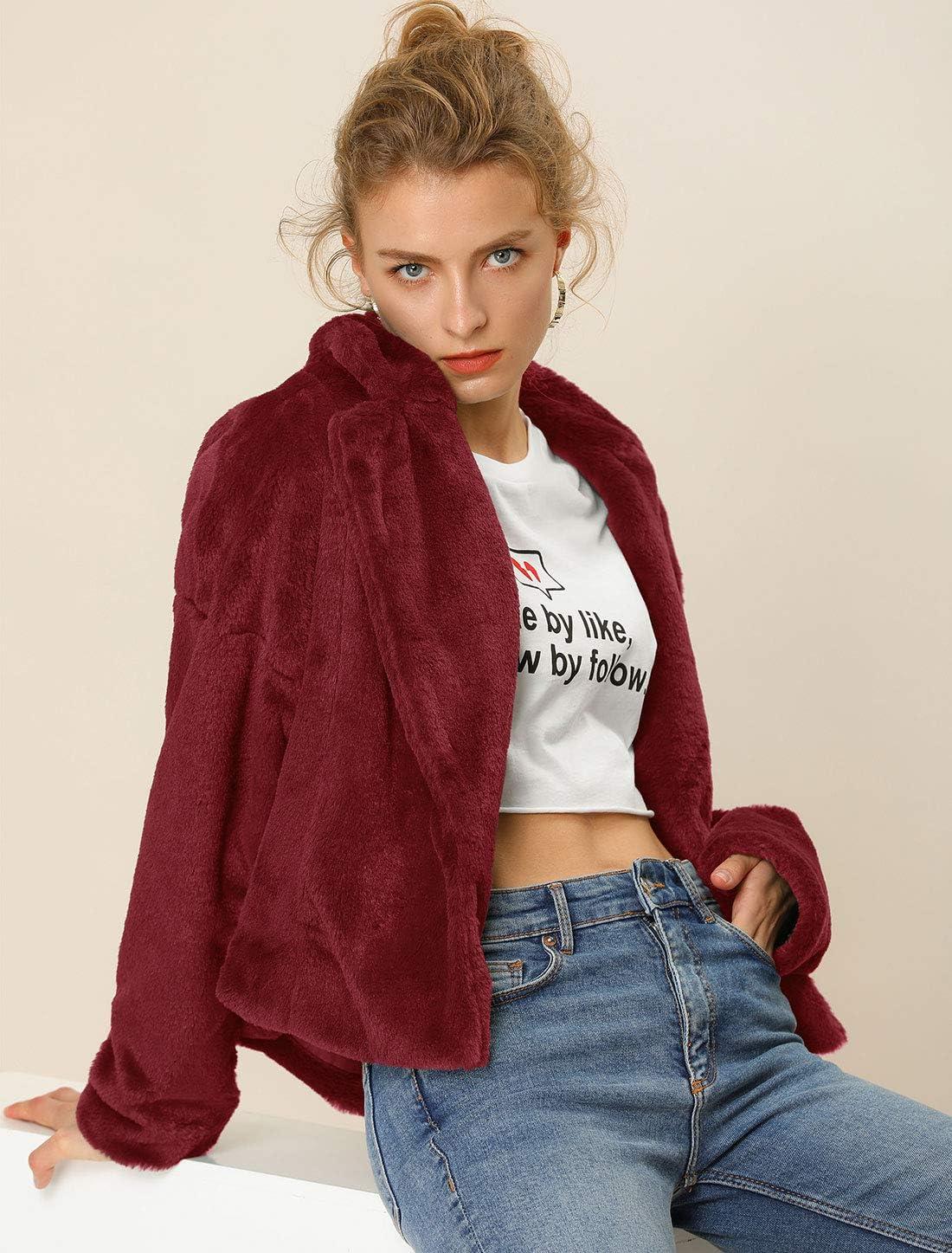 imageAllegra K Womens Winter Wedding Faux Fur Bolero Jacket Loose Formal Faux Fur CoatBurgundy