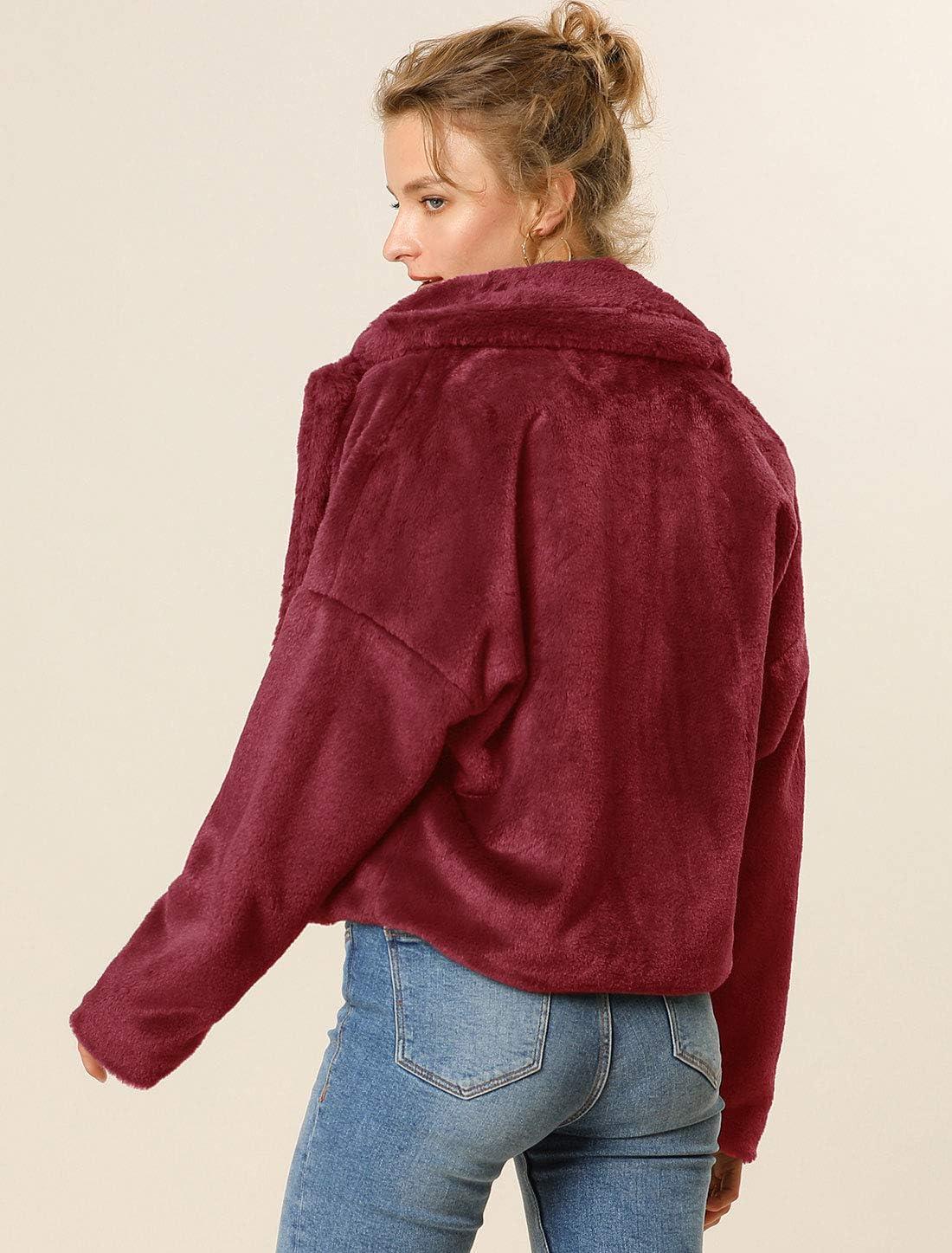 imageAllegra K Womens Winter Wedding Faux Fur Bolero Jacket Loose Formal Faux Fur CoatBurgundy