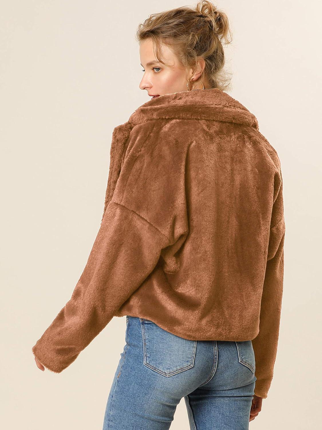 imageAllegra K Womens Winter Wedding Faux Fur Bolero Jacket Loose Formal Faux Fur CoatCaramel