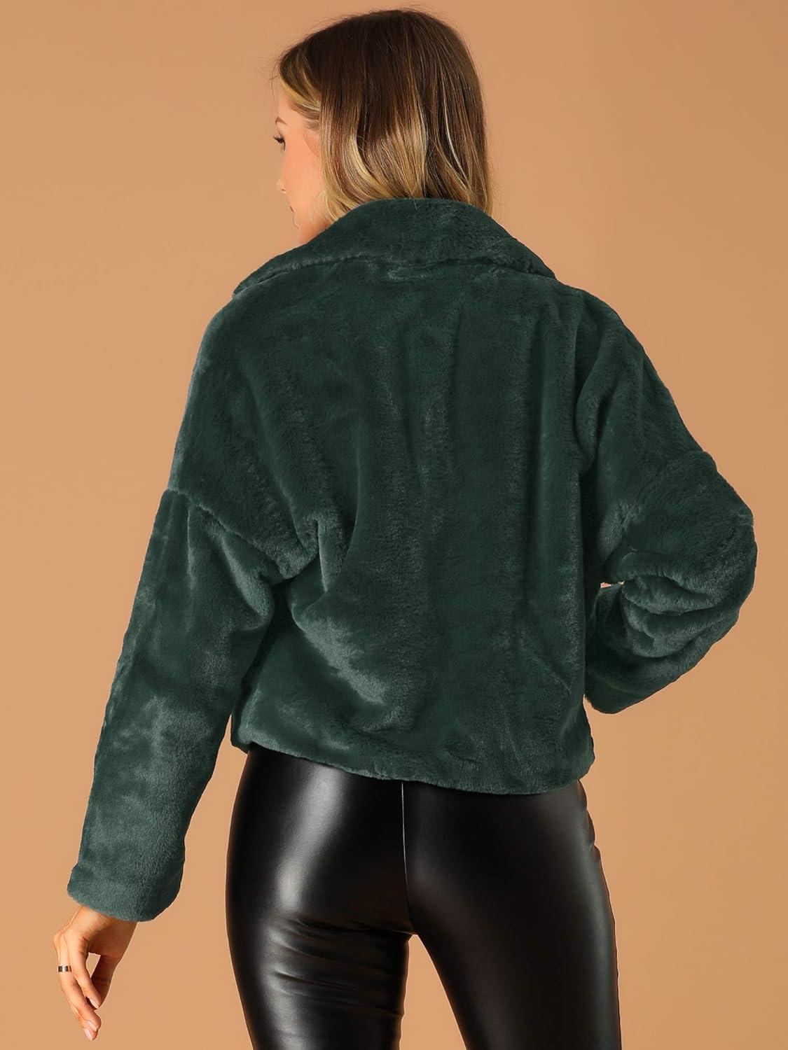 imageAllegra K Womens Winter Wedding Faux Fur Bolero Jacket Loose Formal Faux Fur CoatDark Green