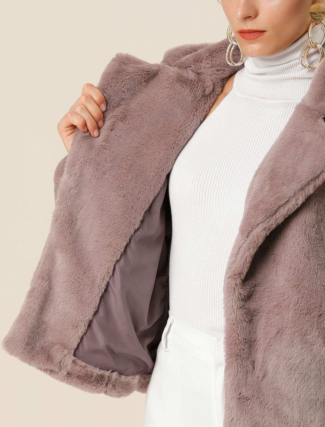 imageAllegra K Womens Winter Wedding Faux Fur Bolero Jacket Loose Formal Faux Fur CoatDusty Pink