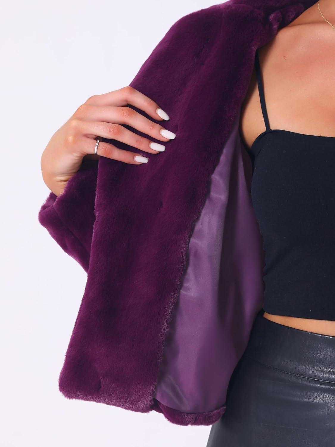 imageAllegra K Womens Winter Wedding Faux Fur Bolero Jacket Loose Formal Faux Fur CoatGrape Purple