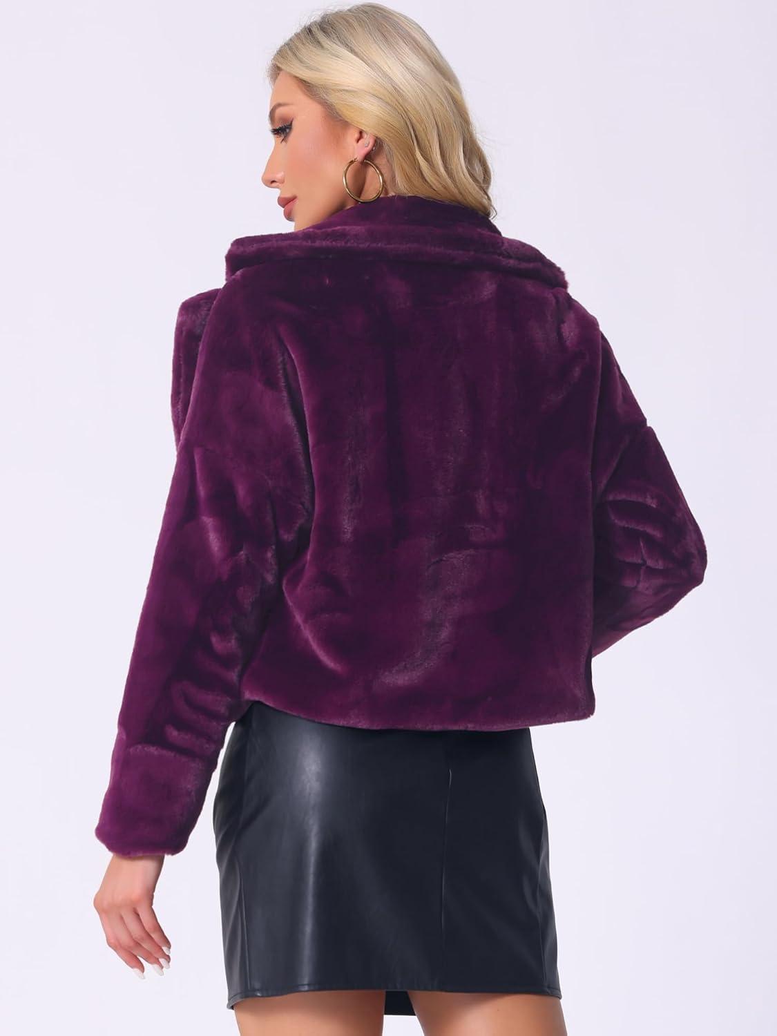 imageAllegra K Womens Winter Wedding Faux Fur Bolero Jacket Loose Formal Faux Fur CoatGrape Purple