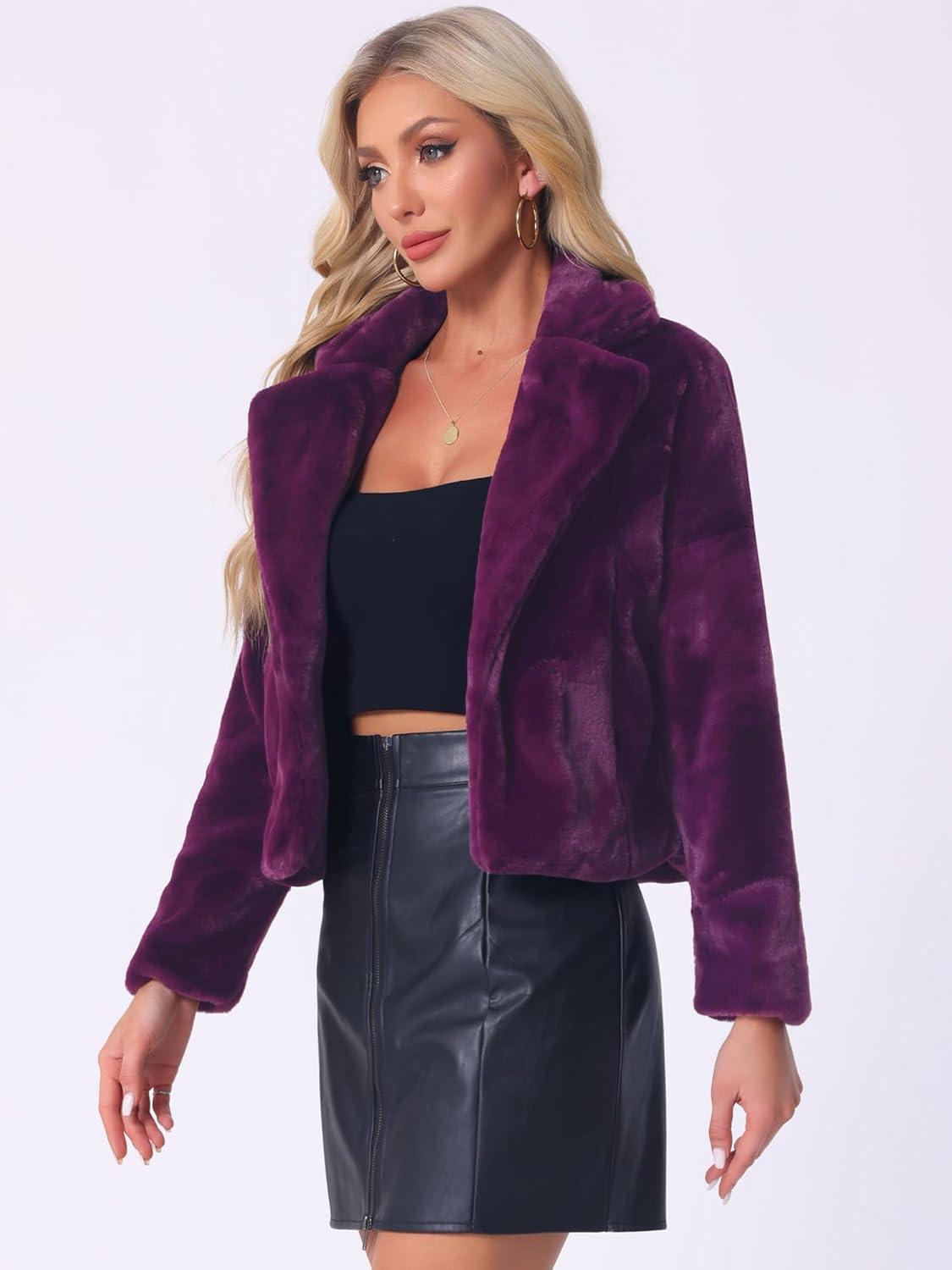 imageAllegra K Womens Winter Wedding Faux Fur Bolero Jacket Loose Formal Faux Fur CoatGrape Purple