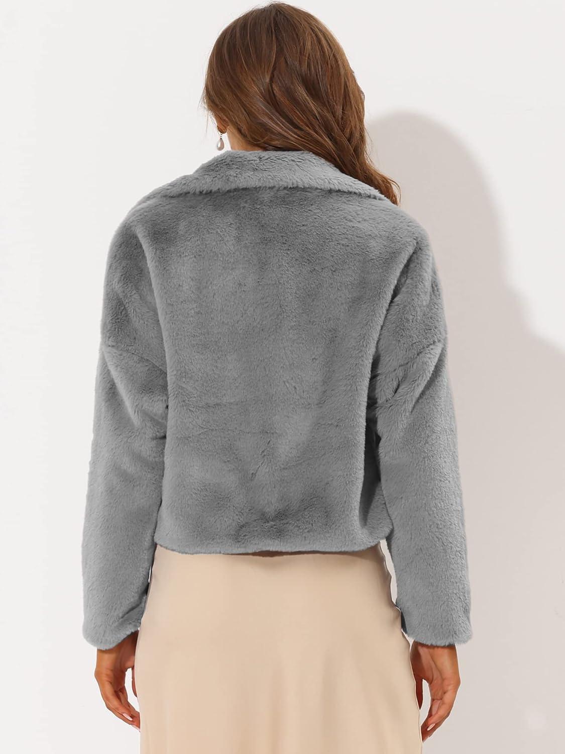 imageAllegra K Womens Winter Wedding Faux Fur Bolero Jacket Loose Formal Faux Fur CoatGrey