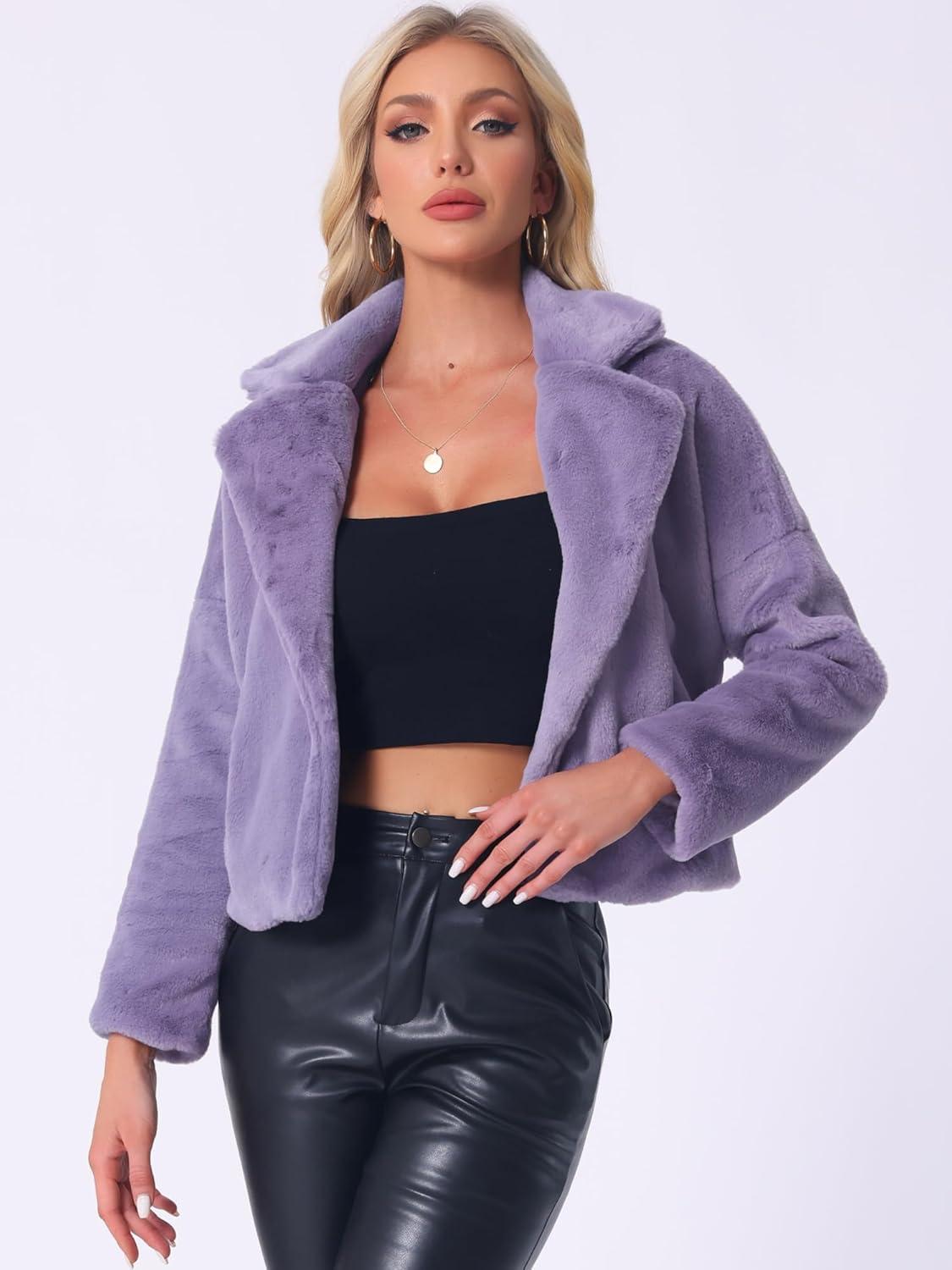 imageAllegra K Womens Winter Wedding Faux Fur Bolero Jacket Loose Formal Faux Fur CoatGrey Purple