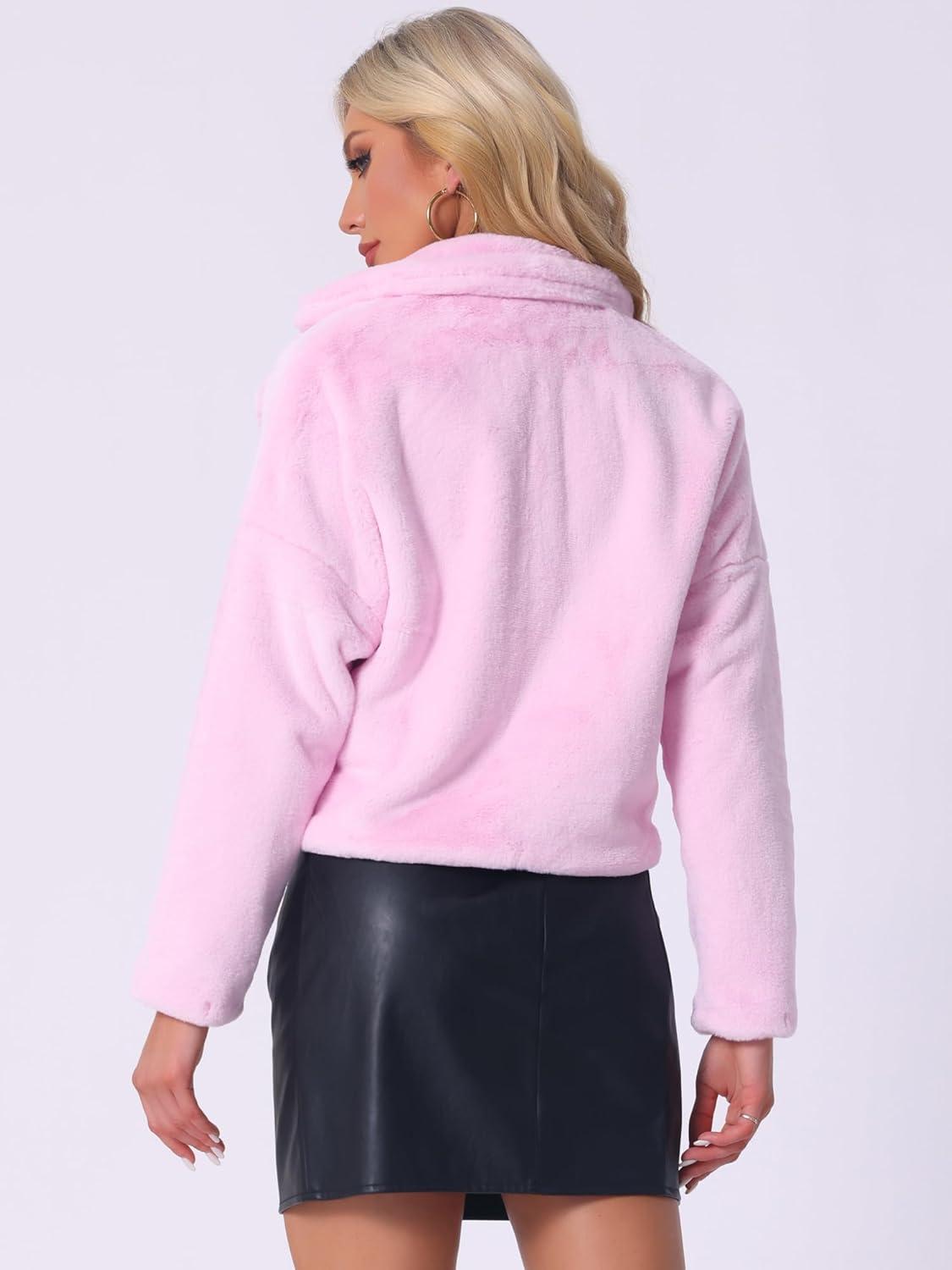imageAllegra K Womens Winter Wedding Faux Fur Bolero Jacket Loose Formal Faux Fur CoatLight Pink