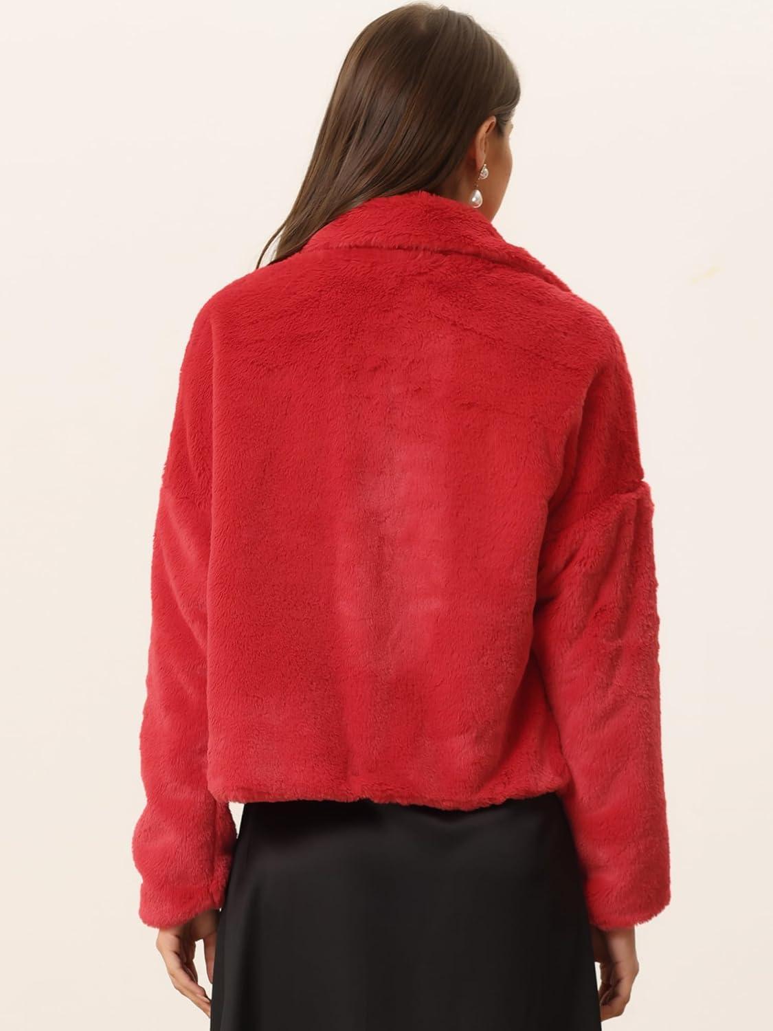 imageAllegra K Womens Winter Wedding Faux Fur Bolero Jacket Loose Formal Faux Fur CoatRed