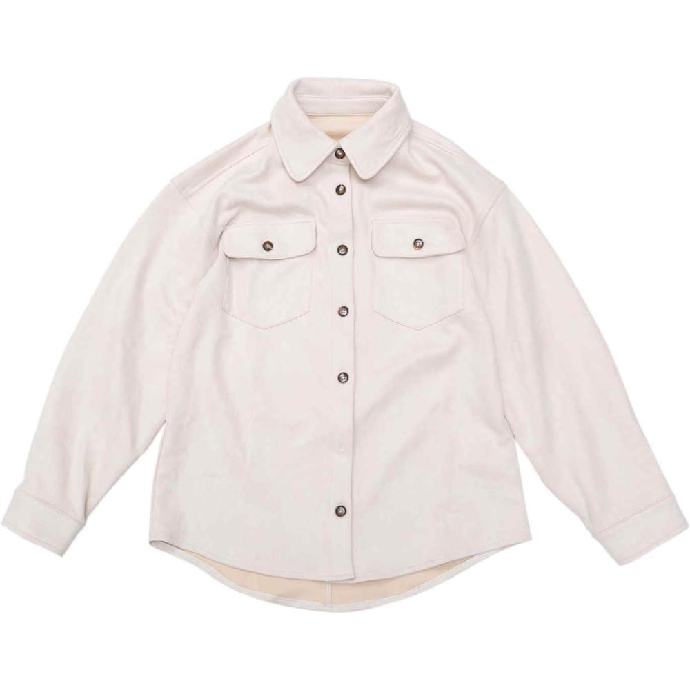 imageAllegra K Faux Suede Jacket for Womens TurnDown Collar Long Sleeve Casual Button Down JacketsBeige