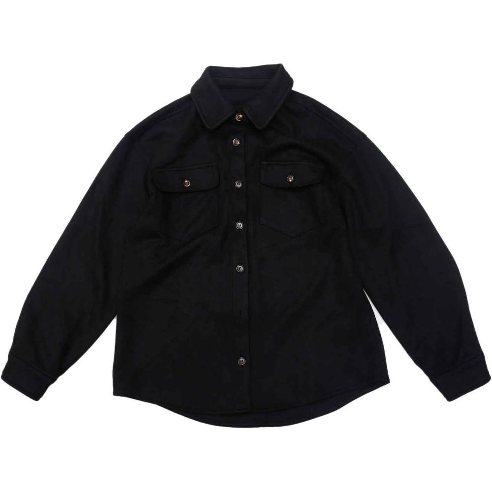 imageAllegra K Faux Suede Jacket for Womens TurnDown Collar Long Sleeve Casual Button Down JacketsBlack