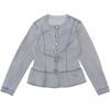 imageAllegra K Womens Peplum Denim Jackets Collarless Round Neck Button Down Cropped Ruffle Hem JacketGray