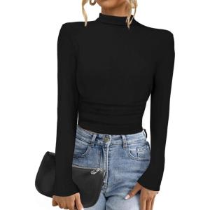 imageAllegra K Sweaters for Women Mock Turtleneck Long Sleeve Fitted Tee Casual Pullover Tops Fashion Clothes 2025 Fall OutfitsBlack