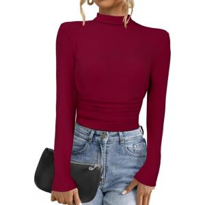 imageAllegra K Sweaters for Women Mock Turtleneck Long Sleeve Fitted Tee Casual Pullover Tops Fashion Clothes 2025 Fall OutfitsWine Red