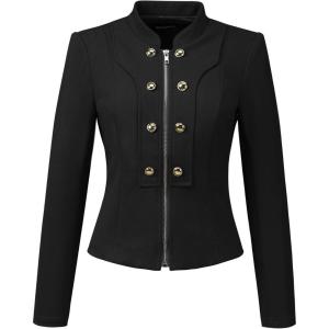 imageAllegra K Vintage Jacket for Womens Steampunk Button Decor Casual Zip Up Crop JacketBlack