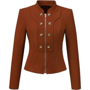 imageAllegra K Vintage Jacket for Womens Steampunk Button Decor Casual Zip Up Crop JacketBrown