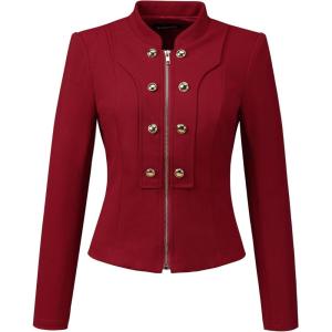 imageAllegra K Vintage Jacket for Womens Steampunk Button Decor Casual Zip Up Crop JacketWine Red
