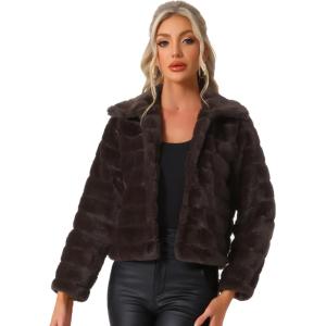 imageAllegra K Womens Faux Fur Fluffy Coat Collar 2025 Warm Winter Cropped JacketCoffee