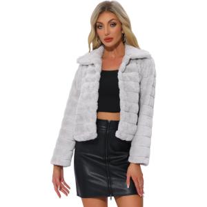 imageAllegra K Womens Faux Fur Fluffy Coat Collar 2025 Warm Winter Cropped JacketLight Gray
