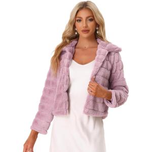 imageAllegra K Womens Faux Fur Fluffy Coat Collar 2025 Warm Winter Cropped JacketPink