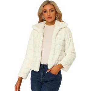 imageAllegra K Womens Faux Fur Fluffy Coat Collar 2025 Warm Winter Cropped JacketWhite