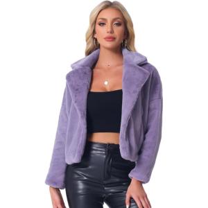 imageAllegra K Womens Winter Wedding Faux Fur Bolero Jacket Loose Formal Faux Fur CoatGrey Purple