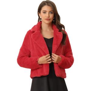 imageAllegra K Womens Winter Wedding Faux Fur Bolero Jacket Loose Formal Faux Fur CoatRed