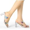 imageAllegra K Womens Colorful Straps Clear Heels Chunky Heel Clear SandalsSilver