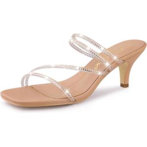 imageAllegra K Womens Rhinestone Strappy Kitten Heel Slide Heels SandalsNude